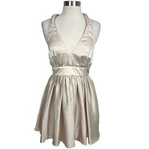 NWT Rae Francis Reese Dress 4 Braided Back Champagne Ivory Satin Homecoming Prom